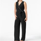 NY Collection Women's Belted Grommet Jumpsuit Black Size Petite Small