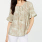 NY Collection Women's Printed Bell-Sleeve Top Brown Size Petite Small