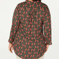 NY Collection Women's Printed Roll Tab Sleeve Top Black Size 2X