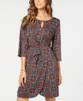 NY Collection Women's Printed Faux Wrap Dress Red Size Petite Large