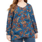 NY Collection Women's Plus Printed Removable Necklace Top Blue Size 2X