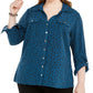 NY Collection Women's Polka Dot Button Down Shirt Blue Size 2X