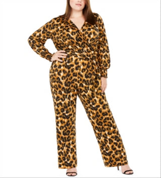 NY Collection Women's Faux Wrap Jumpsuit Brown Size 2X