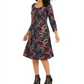 NY Collection Women's Paisley Print Knee Midi Dress Black Size Petite Medium