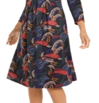 NY Collection Women's Paisley Print Knee Midi Dress Black Size Petite Medium