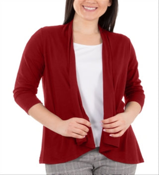 NY Collection Women's Open-Front Cardigan Red Size Petite Large