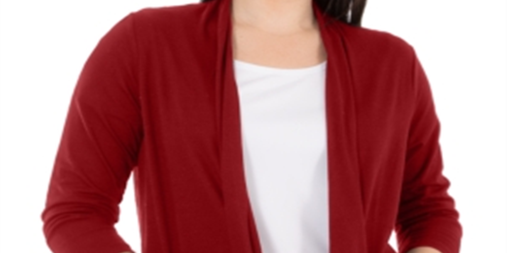 NY Collection Women's Open-Front Cardigan Red Size Petite Large