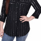 NY Collection Women's 3/4 Sleeve Roll Tab With Metallic Details Blouse Top Black Size M
