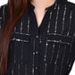 NY Collection Women's Metallic Details 3/4 Sleeve With Roll Tab Blouse Top Black Size Large