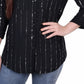 NY Collection Women's Metallic Details 3/4 Sleeve With Roll Tab Blouse Top Black Size Large