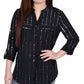 NY Collection Women's Metallic Details 3/4 Sleeve With Roll Tab Blouse Top Black Size Large