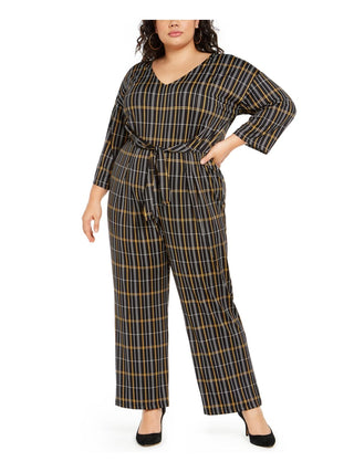 NY Collection Women's Plus Jumpsuit Tie Front V Neck Black Size 1X