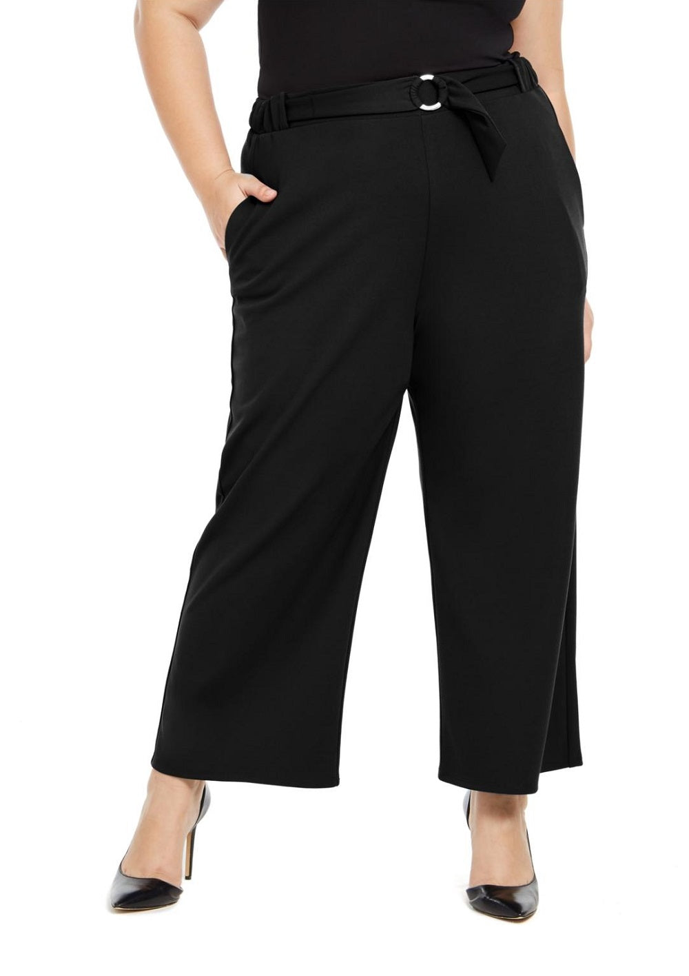 NY Collection Womne's Ring Belt Pants Black Size 2X