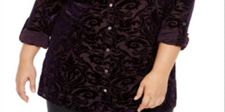 NY Collection Women's Plus Velvet Burnout Top Purple Size 2X