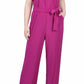 NY Collection Women's Surplice Belted Wide Leg Jumpsuit Purple Size Petite X-Large