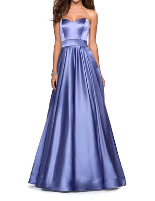 La Femme - Metallic Satin A-Line Dress