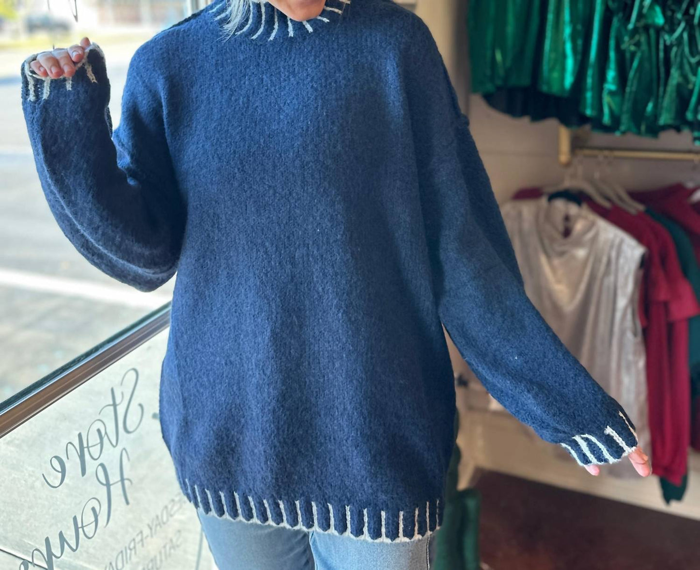 &Merci - Sweater With White Contrast Stitching