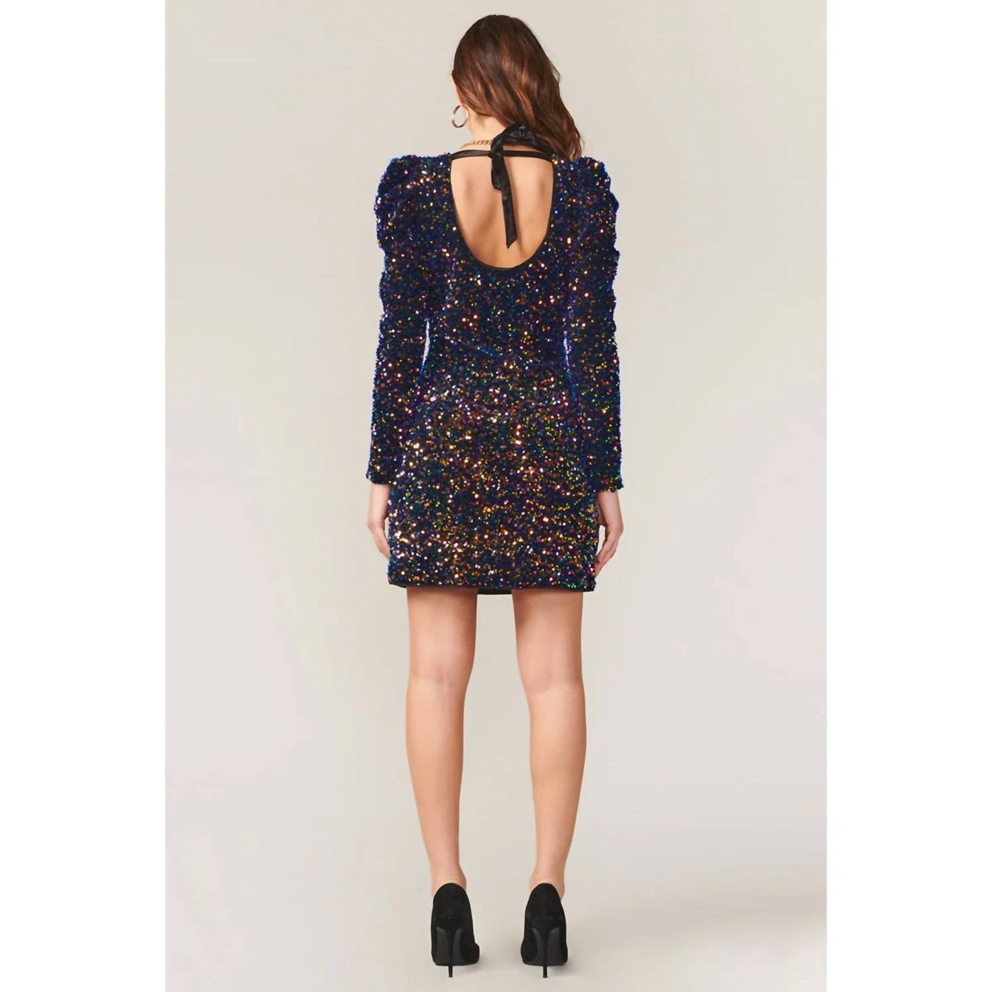 Adelyn Rae - Gale Velvet Sequins Puff Sleeve Mini Dress