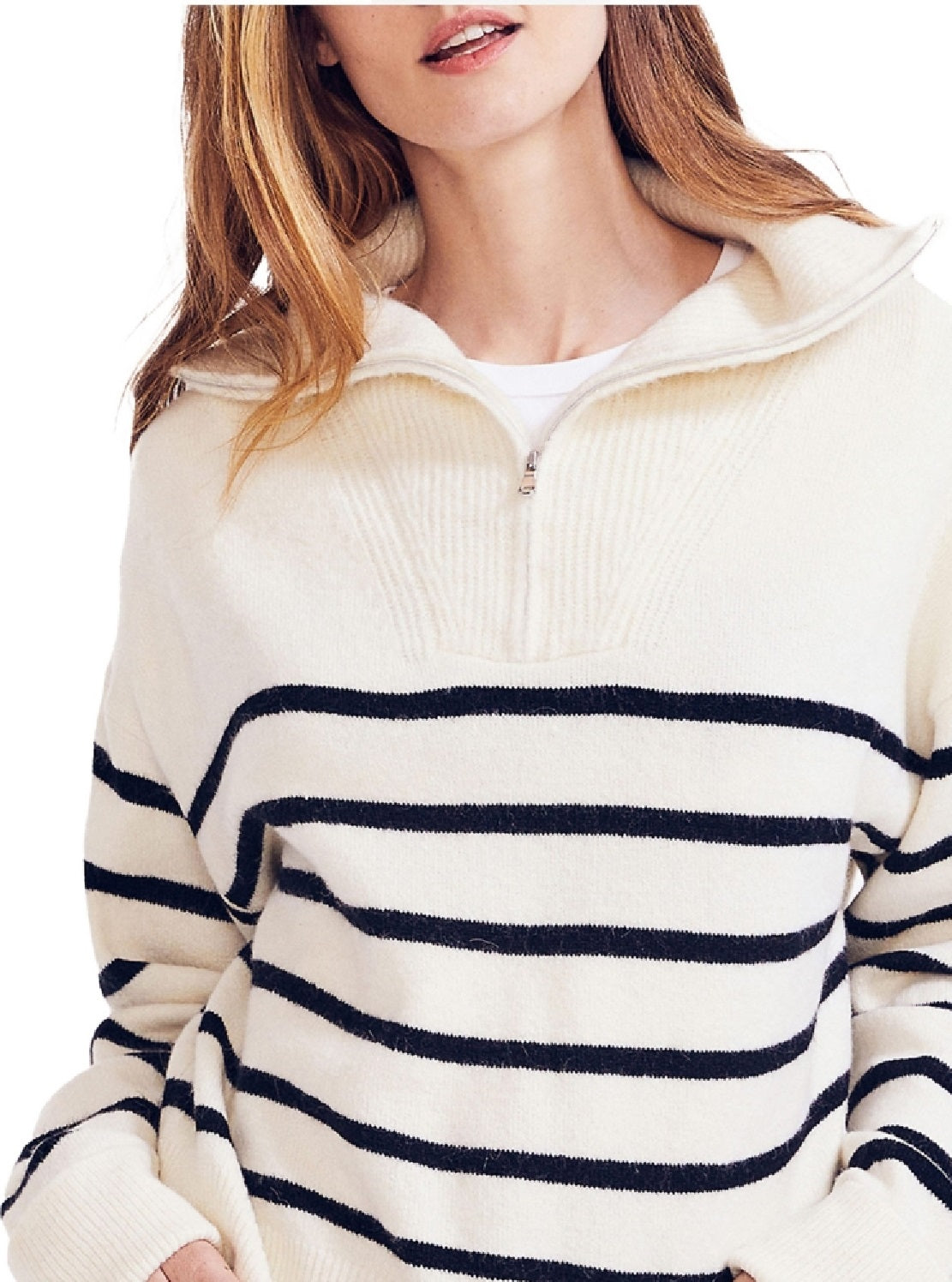 Nautica Women's Striped Quarter Zip Sweater White Size Medium