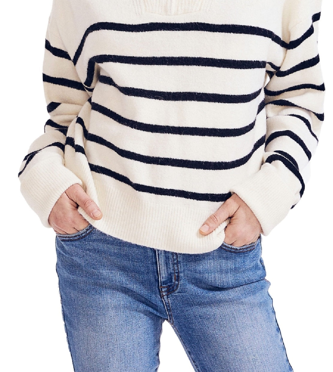 Nautica Women's Striped Quarter Zip Sweater White Size Medium