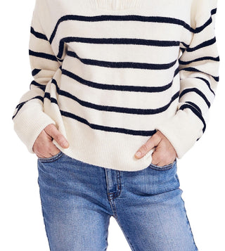 Nautica Women's Striped Quarter Zip Sweater White Size Medium