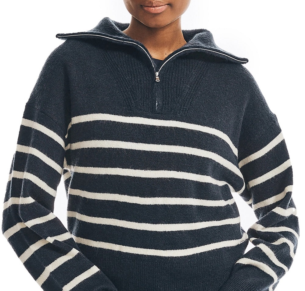 Nautica Women's Striped Quarter Zip Sweater Blue Size Large