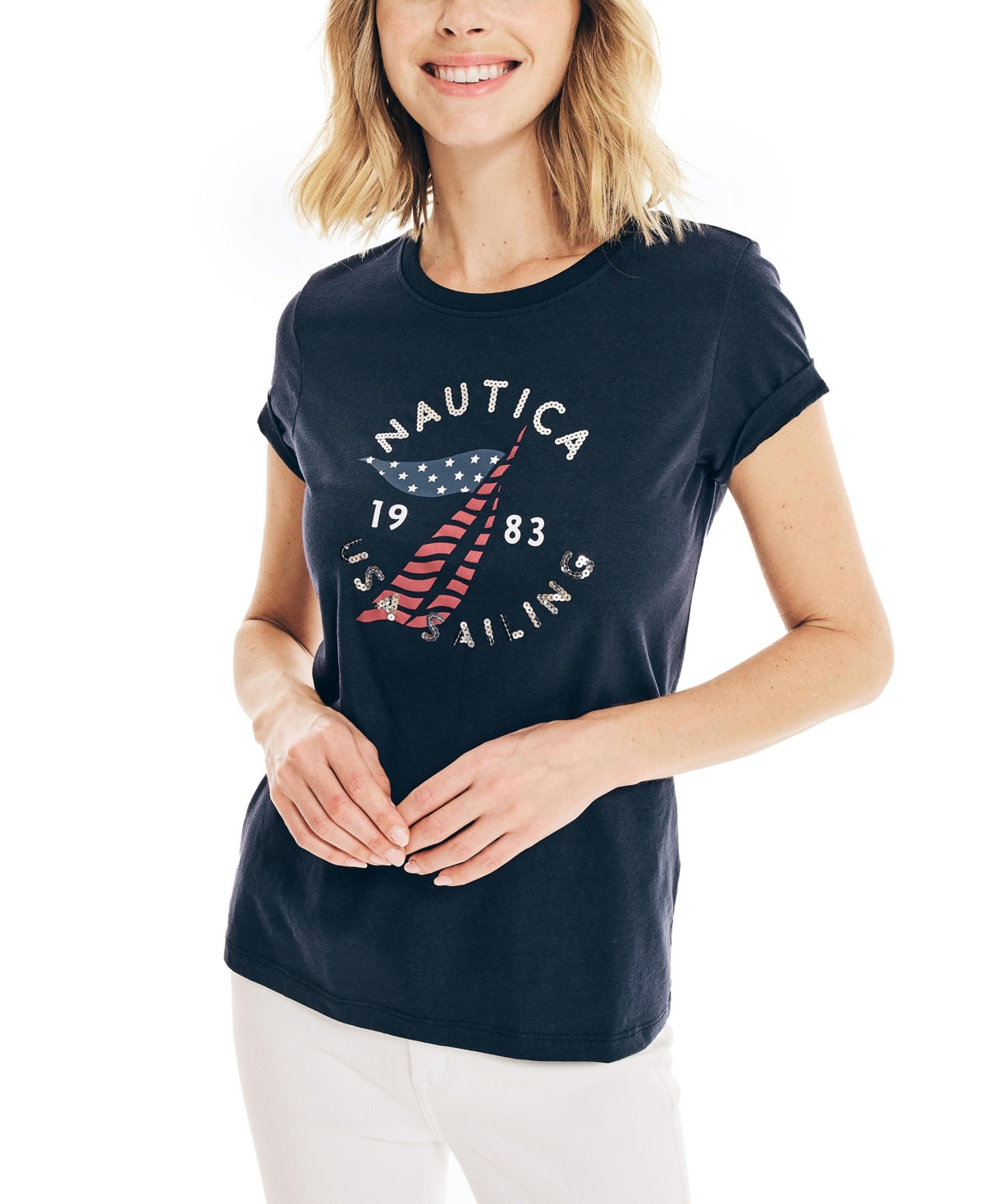 Nautica Women's Crafted Graphic T-Shirt Blue Size Small