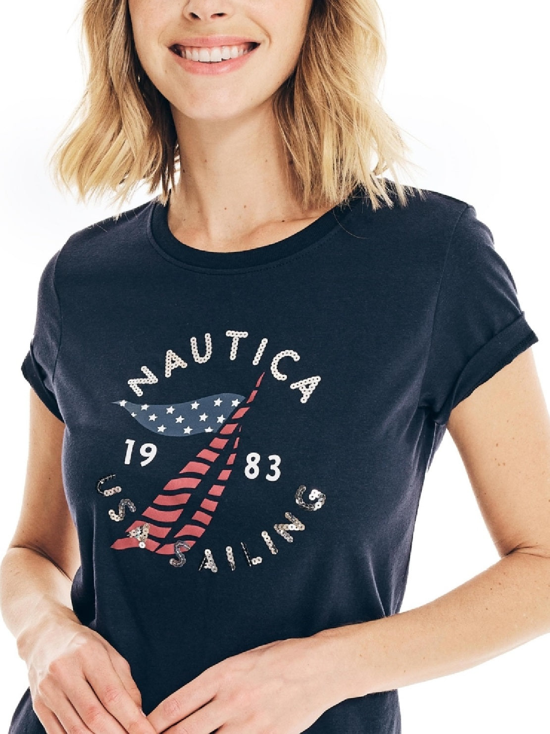 Nautica Women's Crafted Graphic T-Shirt Blue Size Small