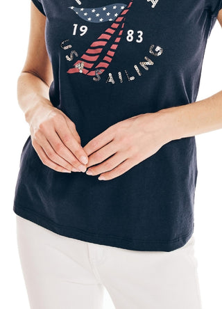 Nautica Women's Crafted Graphic T-Shirt Blue Size Small