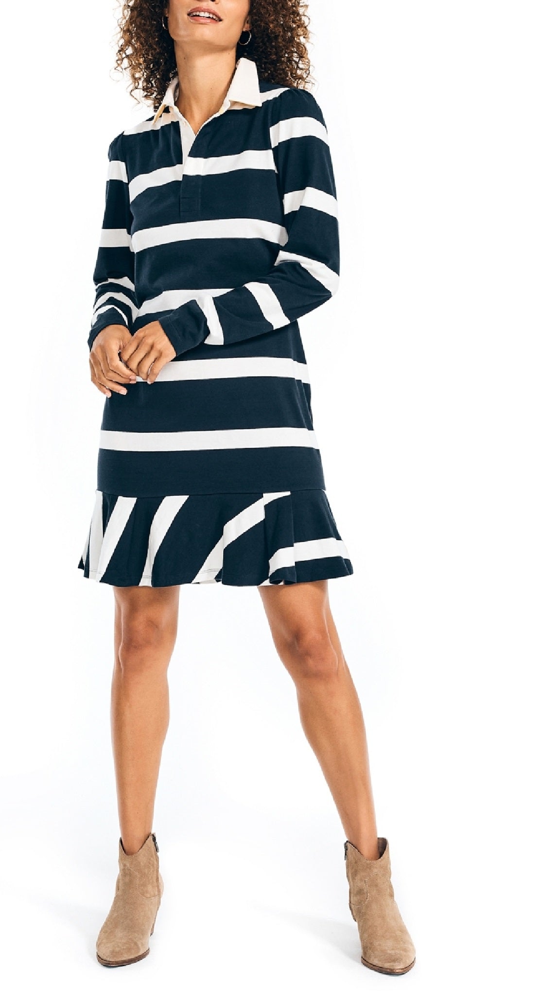 Nautica Women's Rugby Striped Long Sleeve Dress Blue Size X-Large