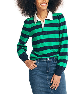 Nautica Women's Puff Sleeve Rugby Top Green Size Large