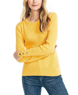 Nautica Women's Crafted Ribbed Crewneck Top Yellow Size XS