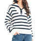 Nautica Women's Striped Quarter-Button Sweater White Size Large