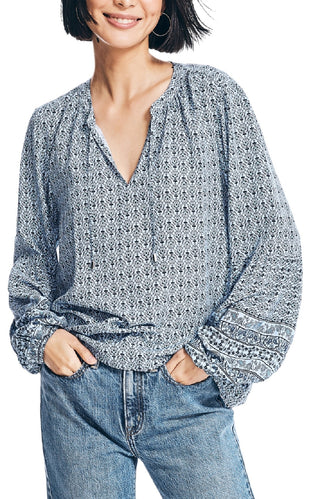 Nautica Women's Crafted Printed Top Blue Size X-Large