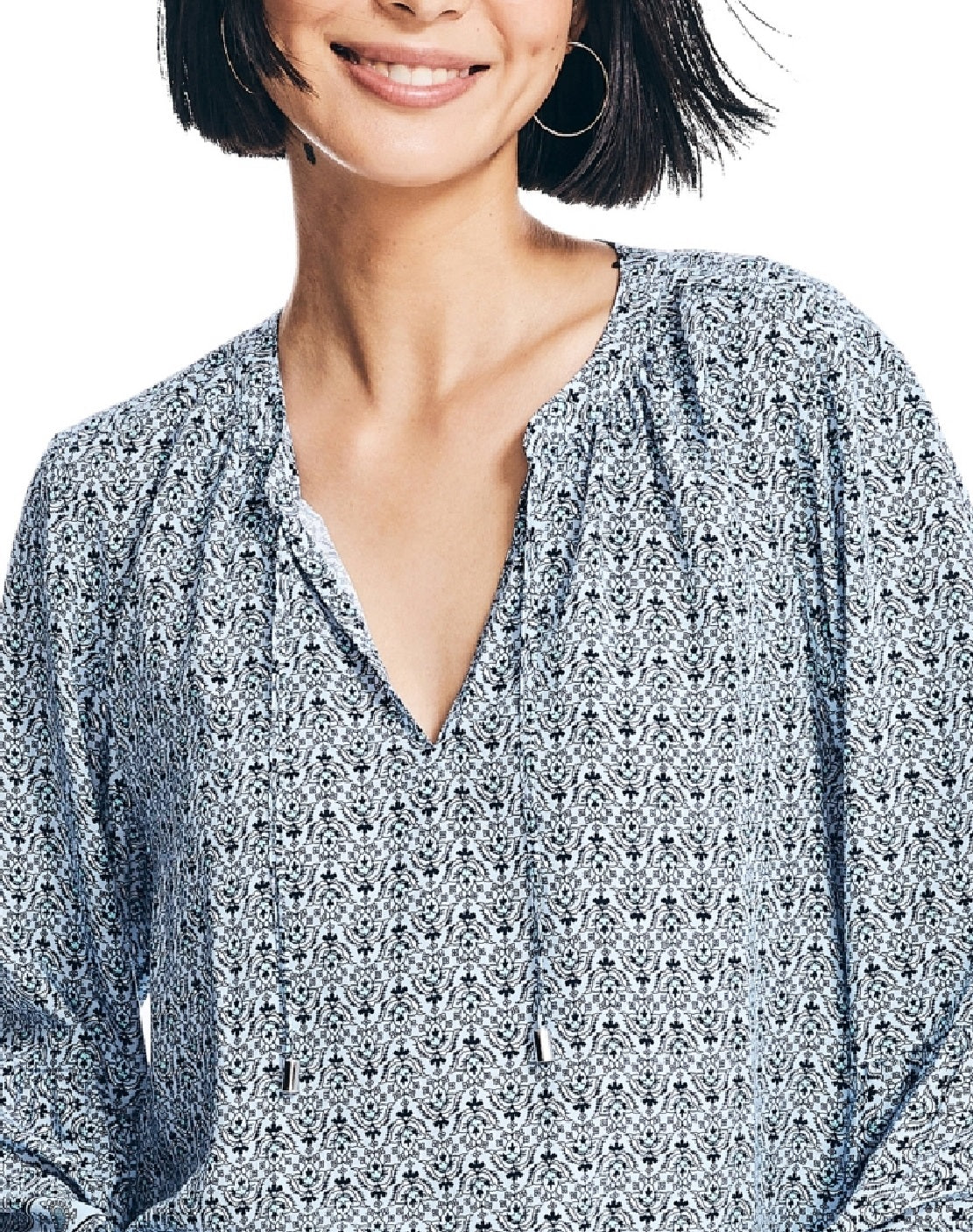 Nautica Women's Crafted Printed Top Blue Size X-Large