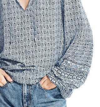 Nautica Women's Crafted Printed Top Blue Size X-Large