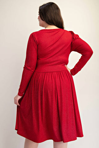 The Curve La - Plus Size Glitter Knit Flare Dress With Bow Details