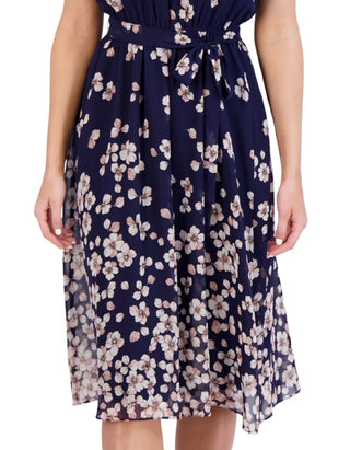 Sandra Darren Women's Printed Flutter Sleeve A Line Dress Blue Size 10