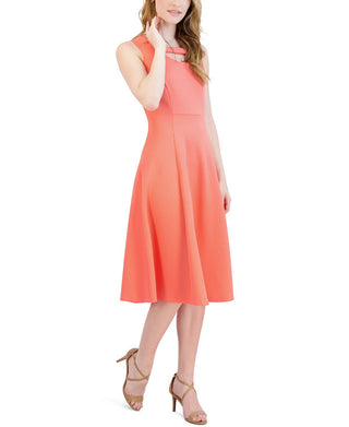 Sandra Women's Darren Textured Keyhole Fit & Flare Dress Pink Size Medium
