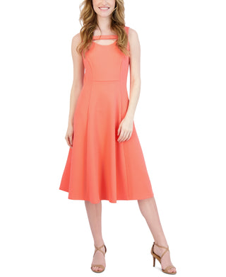 Sandra Women's Darren Textured Keyhole Fit & Flare Dress Pink Size Medium