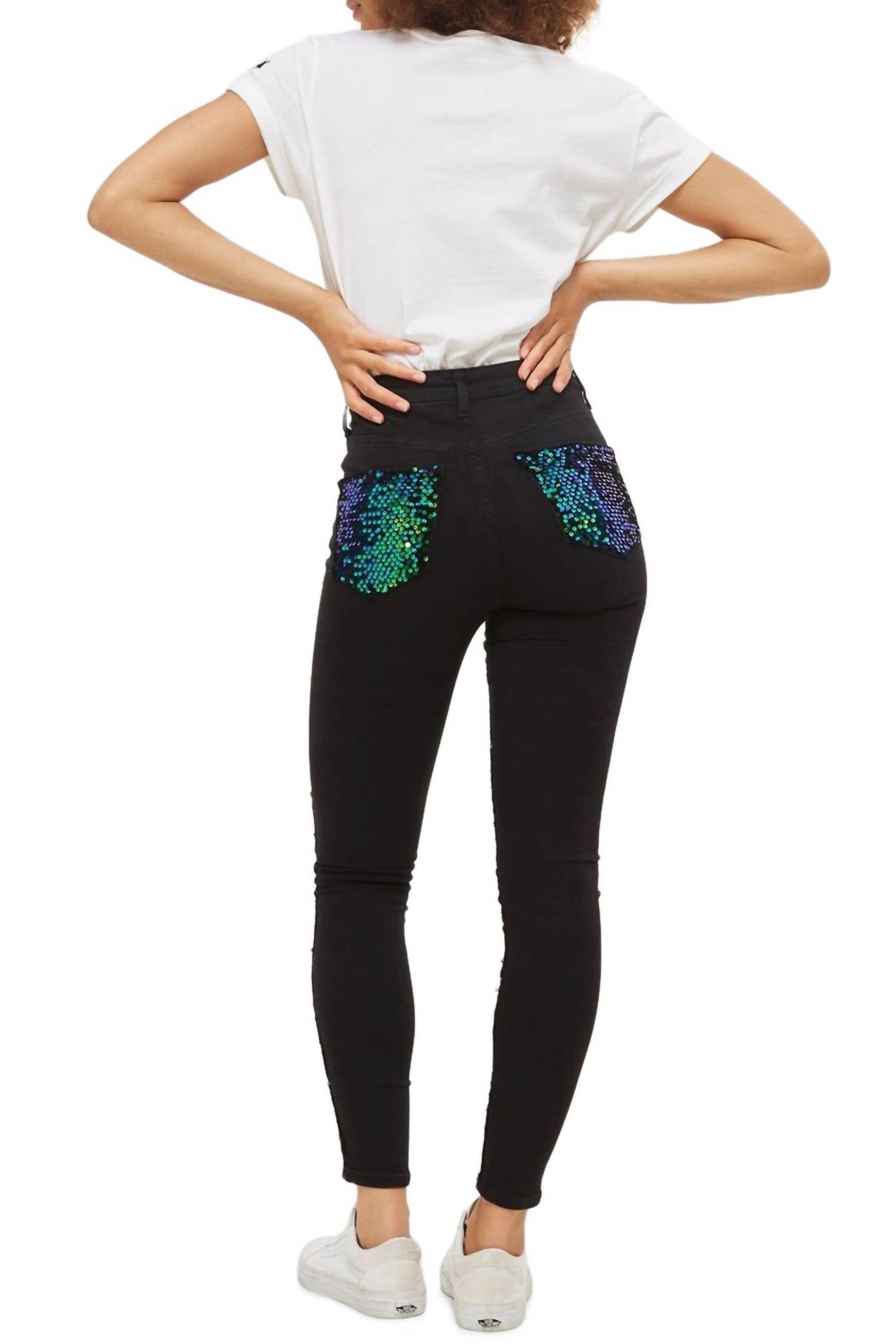 Topshop - Jamie Moto Mermaid Sequin Front Skinny Jeans