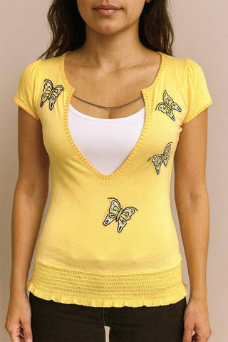 Paparazzi - Chained V-neck Top With Embroidery & Beaded Works