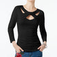 INC International Concepts Women's Criss Cross Front 3/4 Sleeves Pullover Top Black Size X-Small