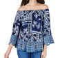 Style & Co Women's Printed Off The Shoulder Top Blue Size Small