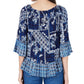 Style & Co Women's Printed Off The Shoulder Top Blue Size Small