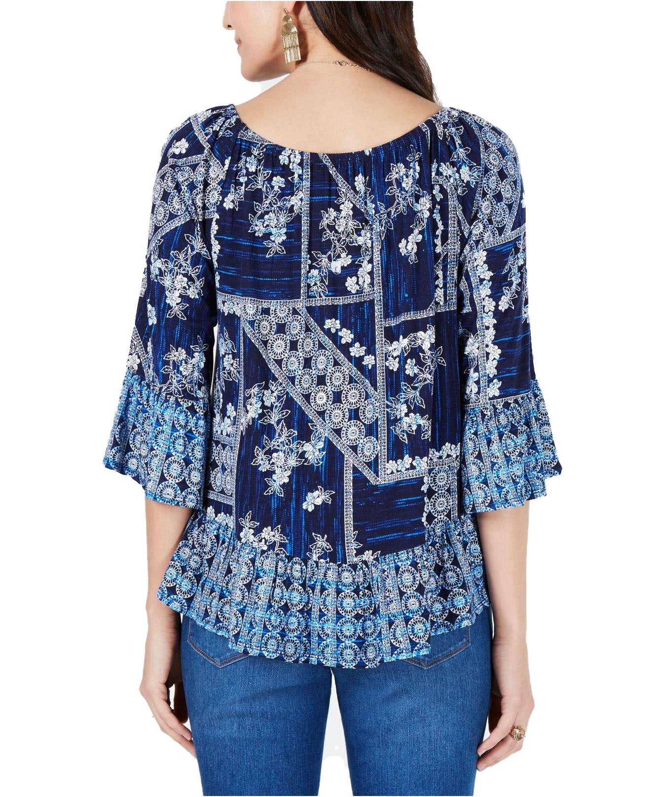 Style & Co Women's Printed Off The Shoulder Top Blue Size Small