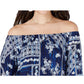Style & Co Women's Printed Off The Shoulder Top Blue Size Small