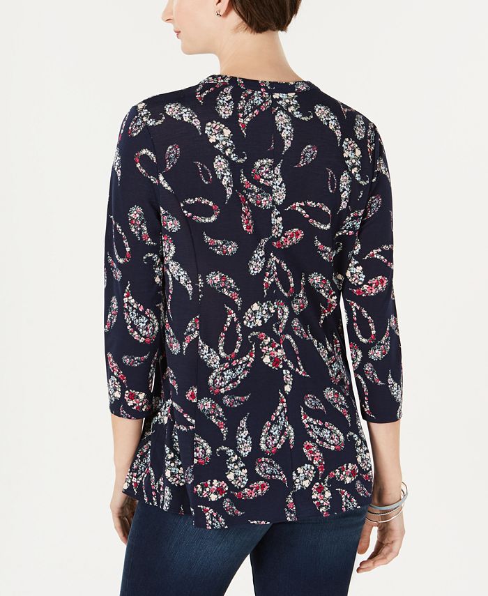 Charter Club Women's Paisley Print Shirt Blue Size Small