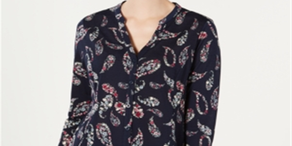 Charter Club Women's Paisley Print Shirt Blue Size Small