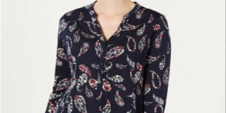 Charter Club Women's Paisley Print Shirt Blue Size Small